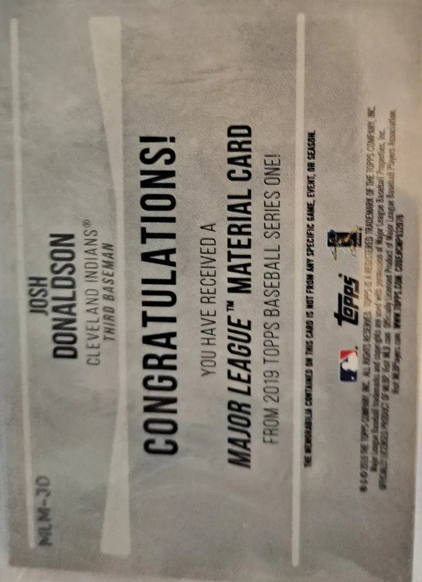 2019 Topps Baseball Major League Material Card
