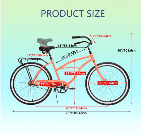 HARMI 26 Inch Beach Cruiser Bike