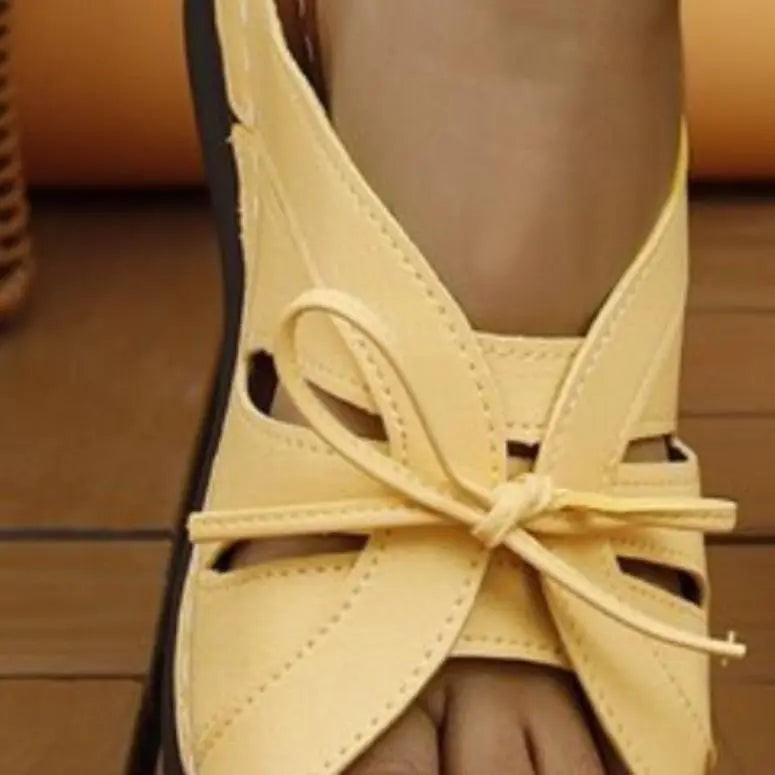 Tied Open Toe Low Heel Sandals Yellow Tow