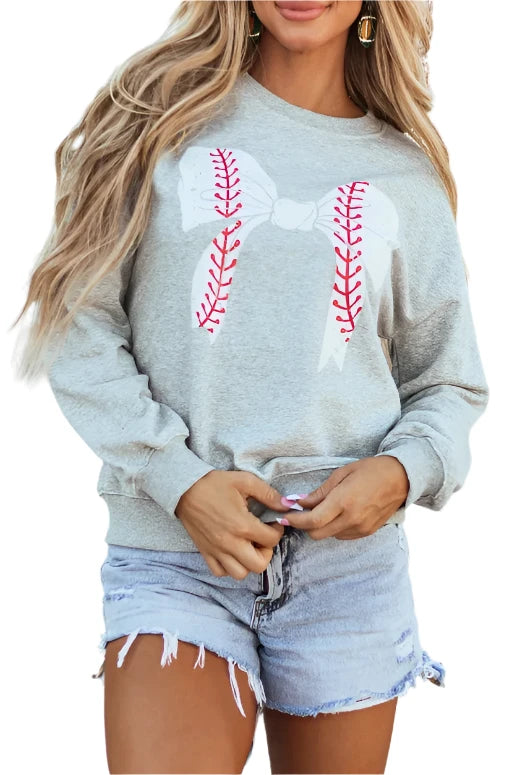 Bow Graphic Round Neck Long Sleeve Sweatshirt