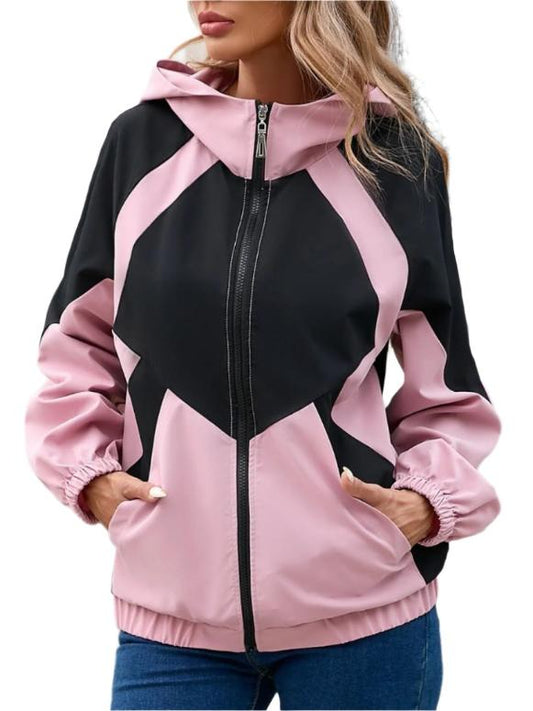 Contrast Zip Up Long Sleeve Hooded Jacket