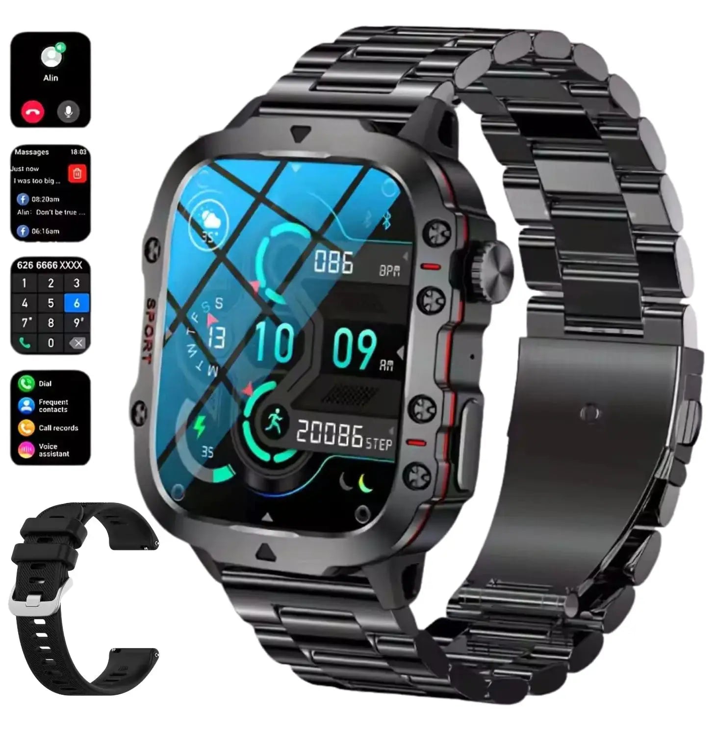 DBOGA Smart Watches for Men Fitness Watch Android Smart Watch Running Watch Heart Rate Monitor Watch 100+ Sports Modes Fitness Tracker Smartwatch for Men with IP68 1.96" HD 420 mAh 2 Straps Whatever Retail