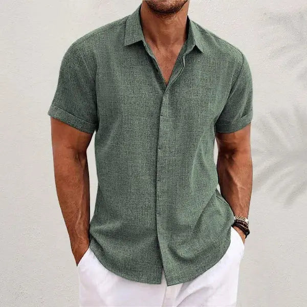Men's Solid Color Loose Linen Short-Sleeved Shirt
