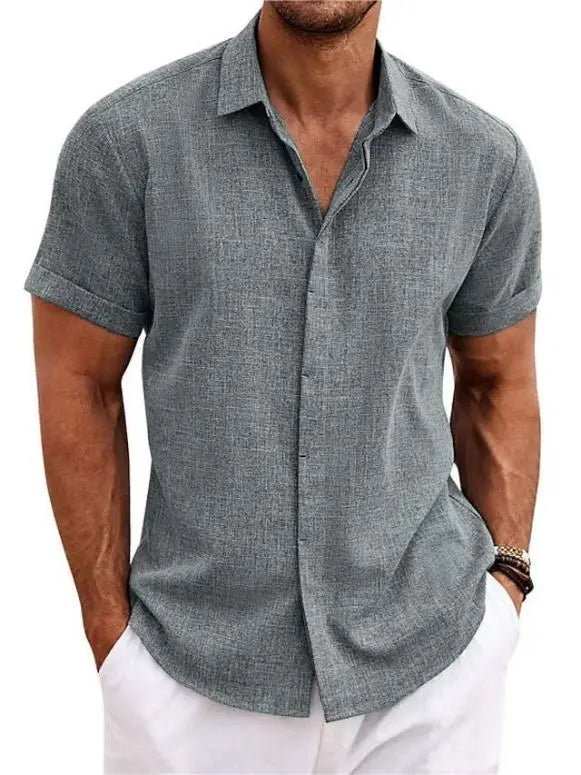 Men's Solid Color Loose Linen Short-Sleeved Shirt