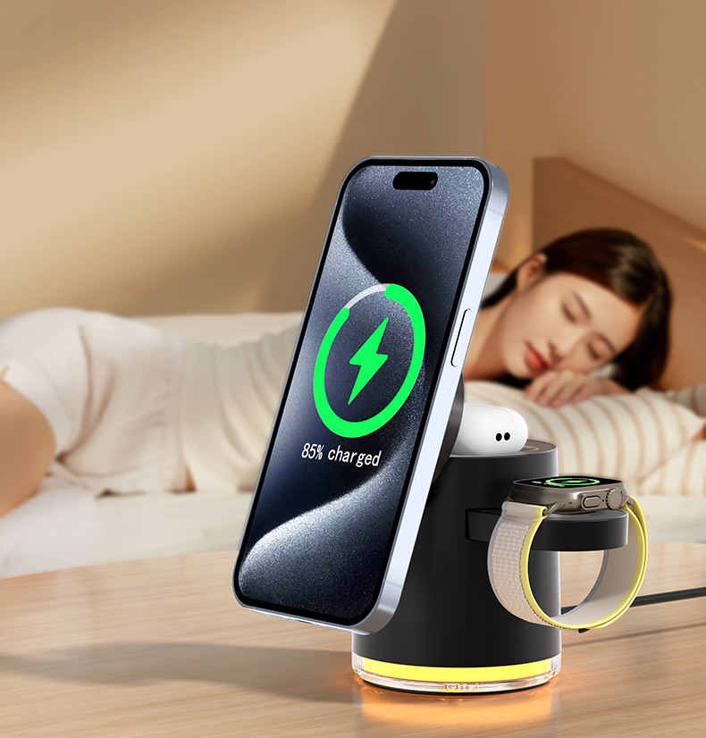 Qi2 Magnetic Three-in-One Wireless Charger