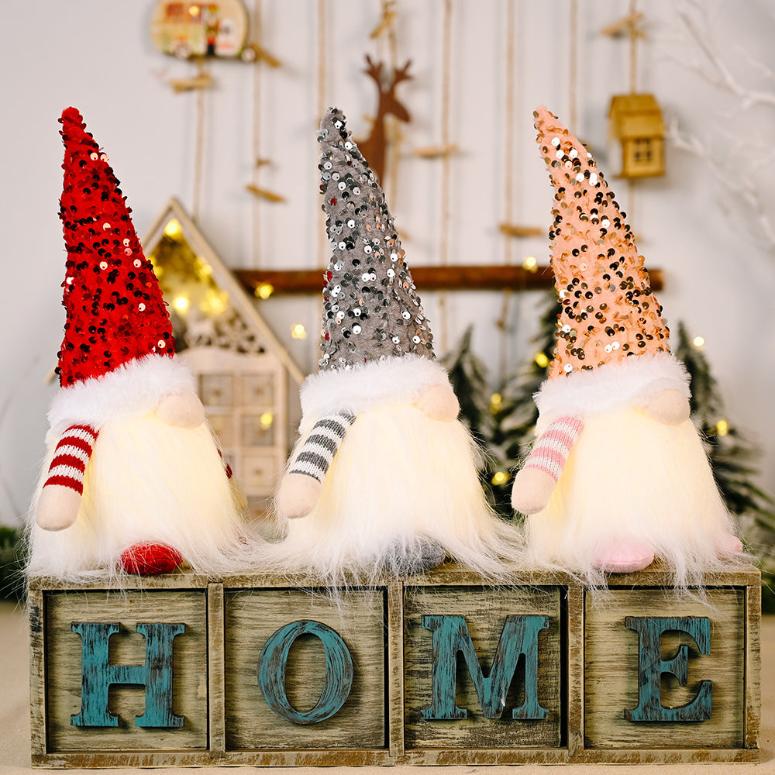 Sequin Light-Up Faceless Gnomes