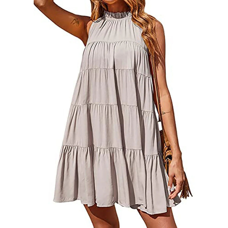 Spring and Summer Sleeveless Ruffled Pleated Dress