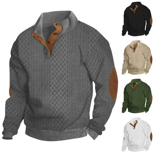Stand Collar Long Sleeve Jacquard Knitted Pullover Sweater Double Take