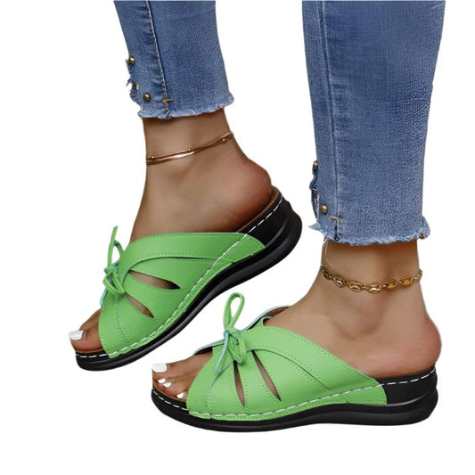 Tied Open Toe Low Heel Sandals