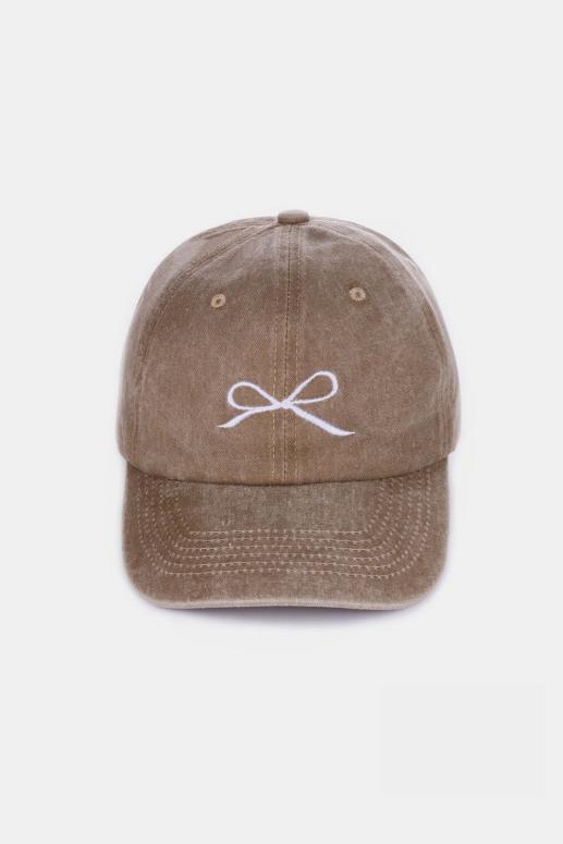 Zenana Bow Embroidered Washed Cotton Cap