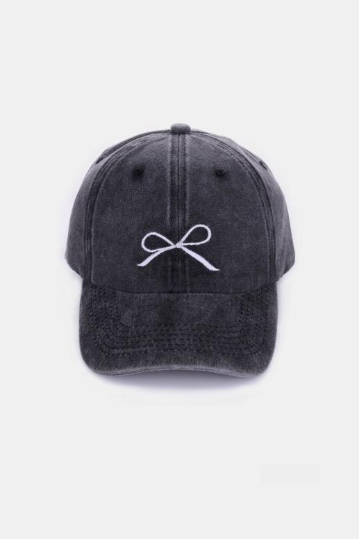 Zenana Bow Embroidered Washed Cotton Cap